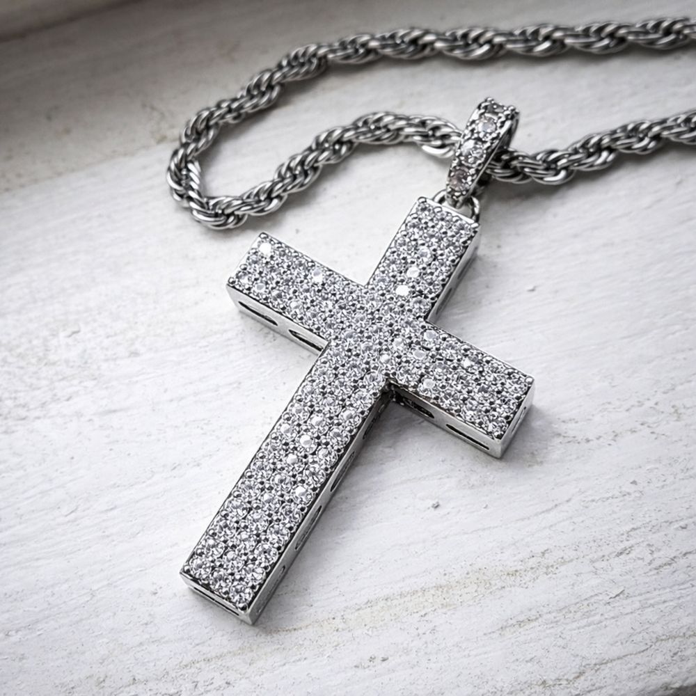 Stainless Steel Dripped Out Cross Necklace - Picture 3 of 3